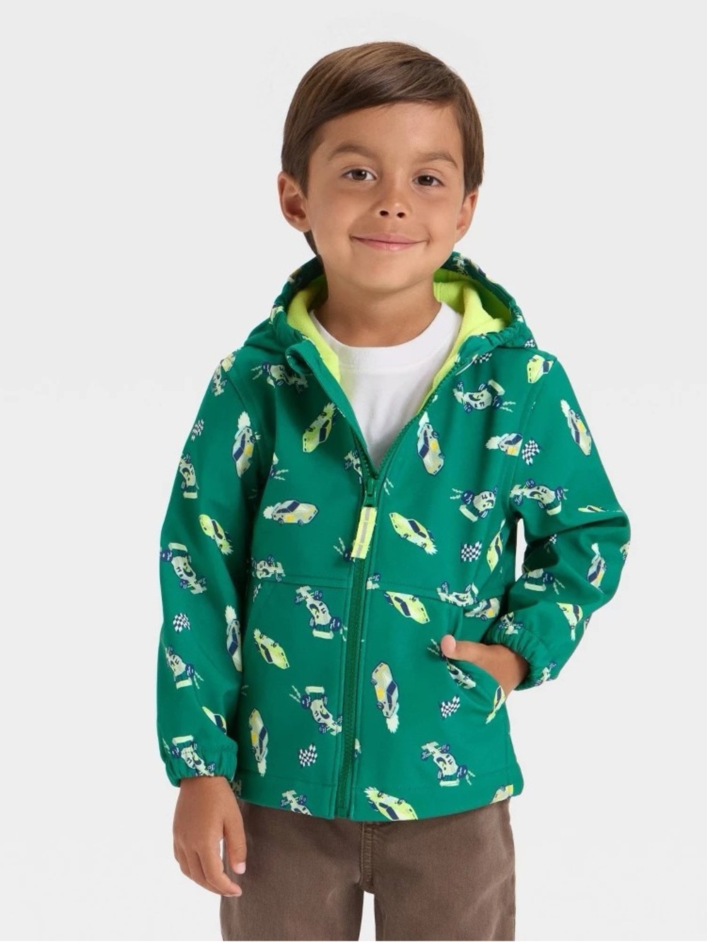 Toddler Boys' Full Zip Racecar Softshell Jacket - Cat & Jack™ Green 18M